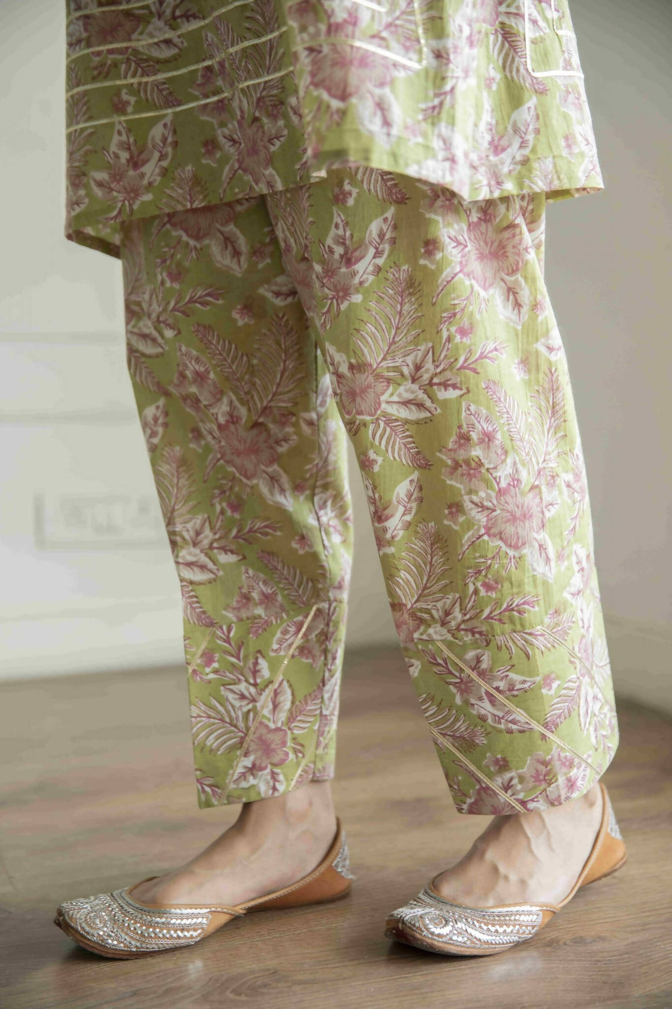 Two Piece Printed Mehendi Kurta Pant Set