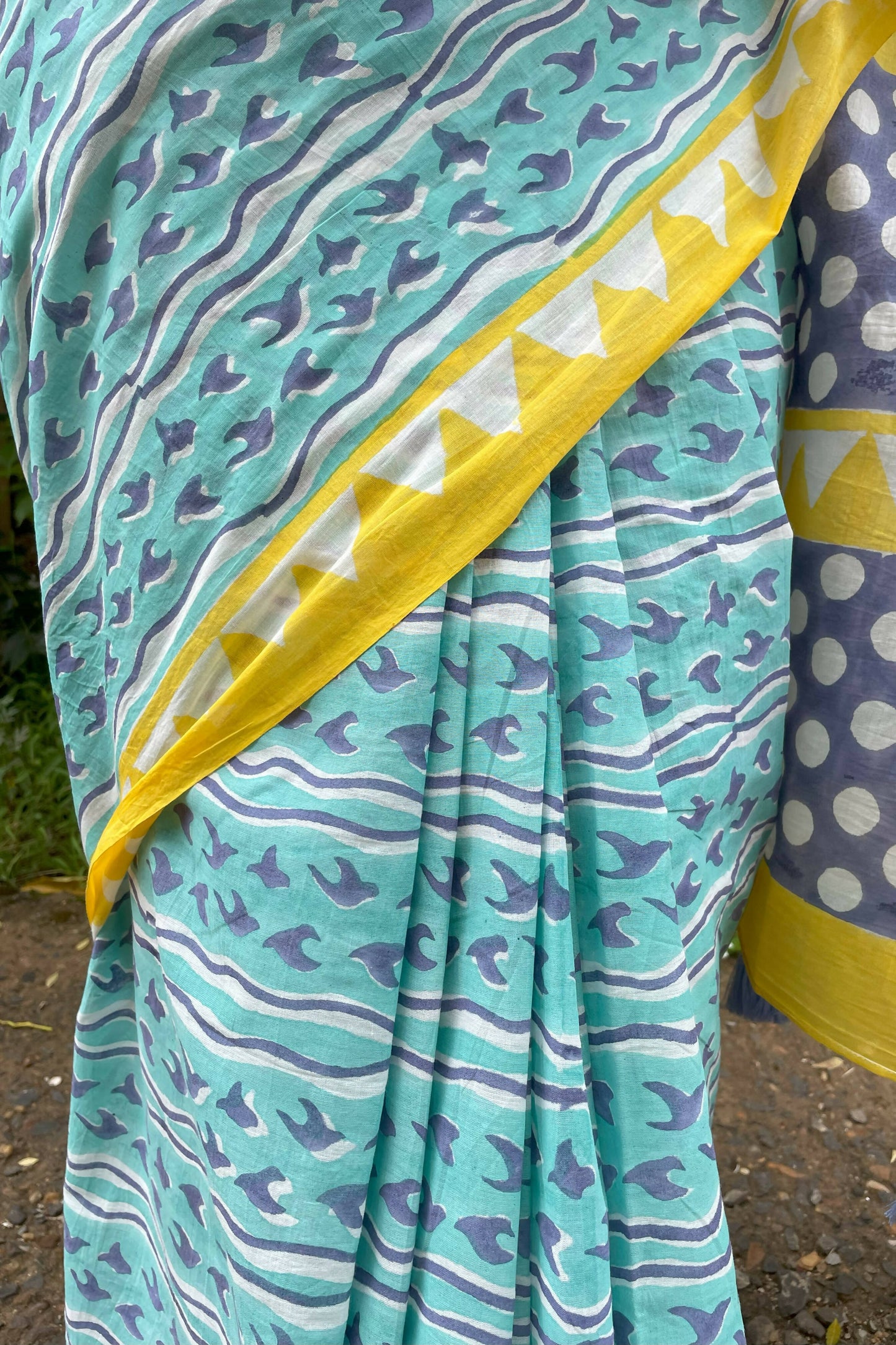 Sunbird Mul Cotton Blue Saree