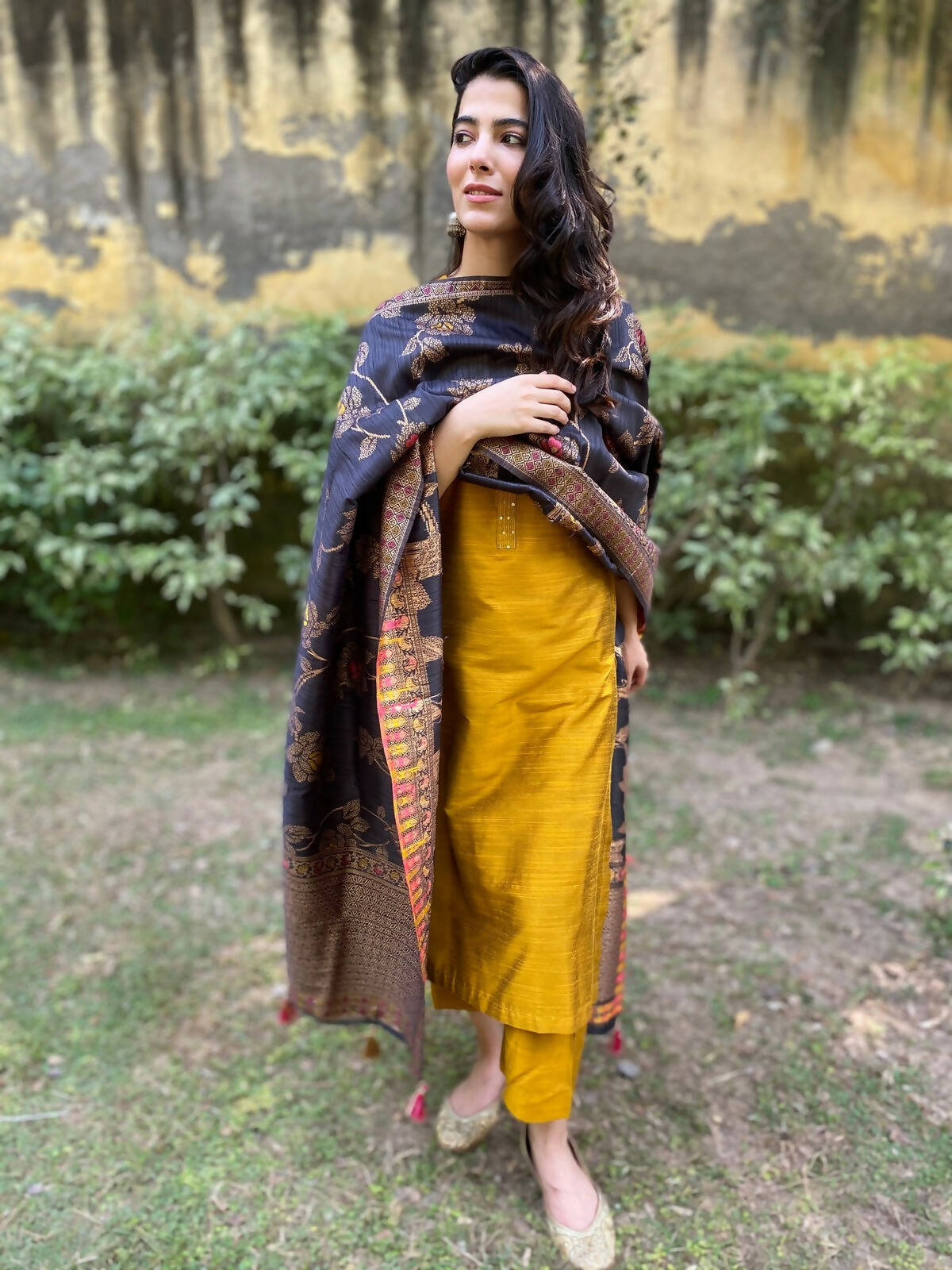 Mustard Yellow Cotton Silk Set