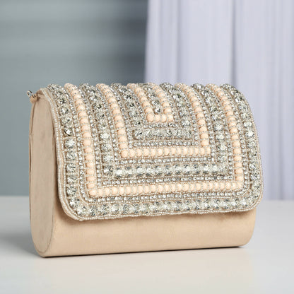 Beige Stone Flap Bag: Timeless Sophistication