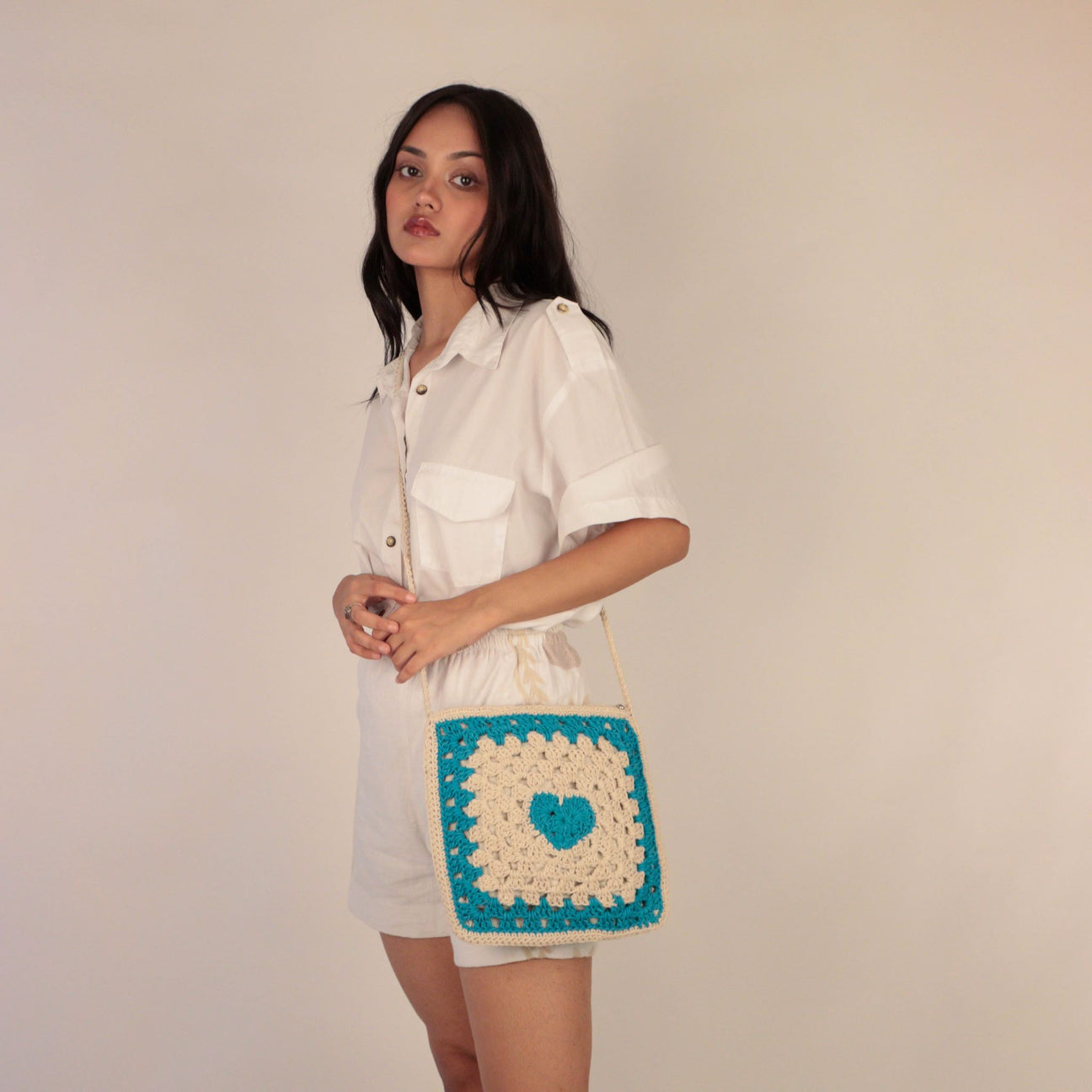 Heart on my sling crochet bag
