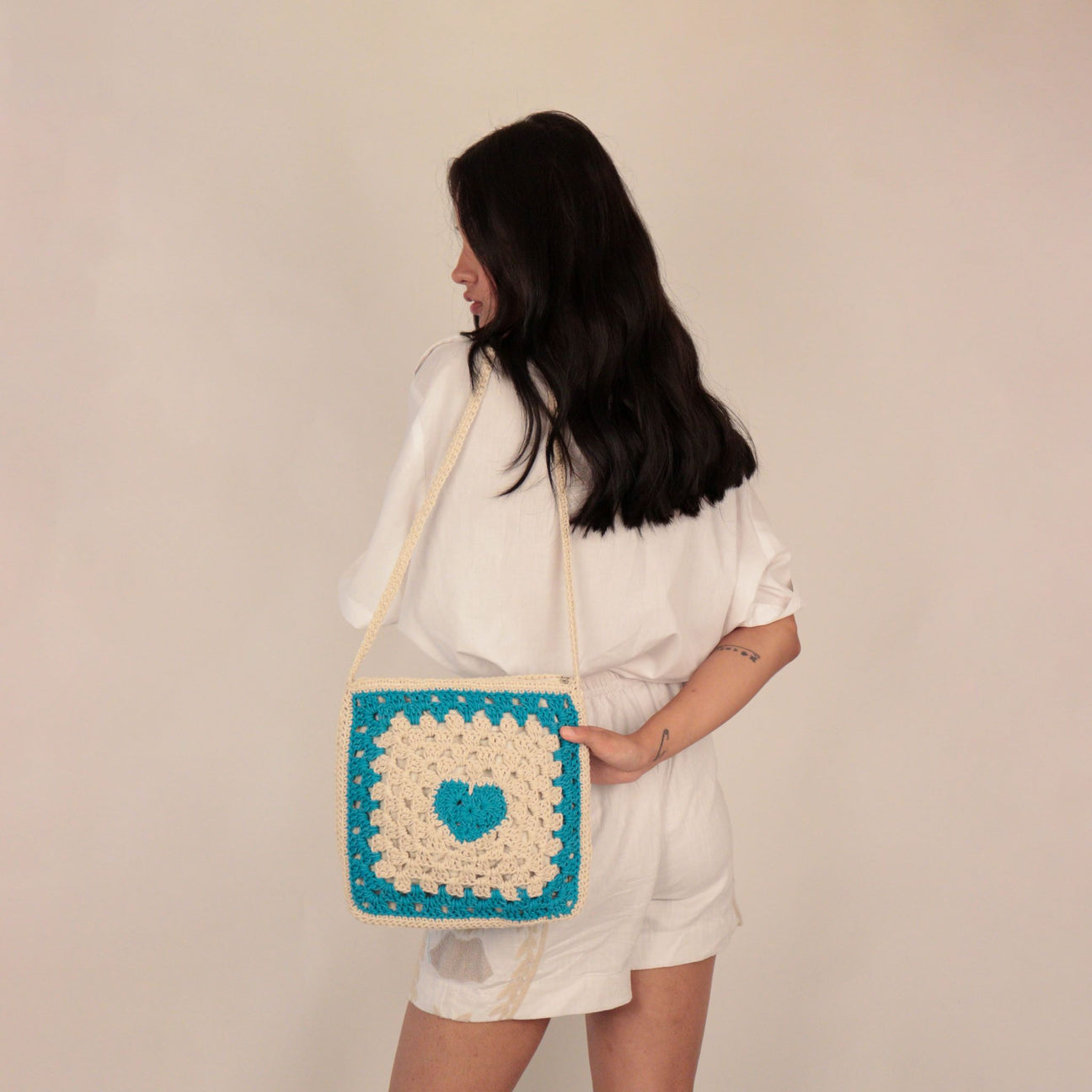 Heart on my sling crochet bag