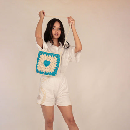 Heart on my sling crochet bag