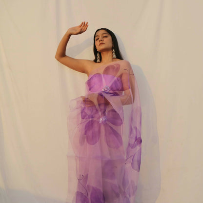 Stella Organza Saree In Lavender