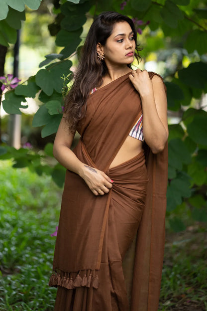 Sweet Burnout Brown Saree