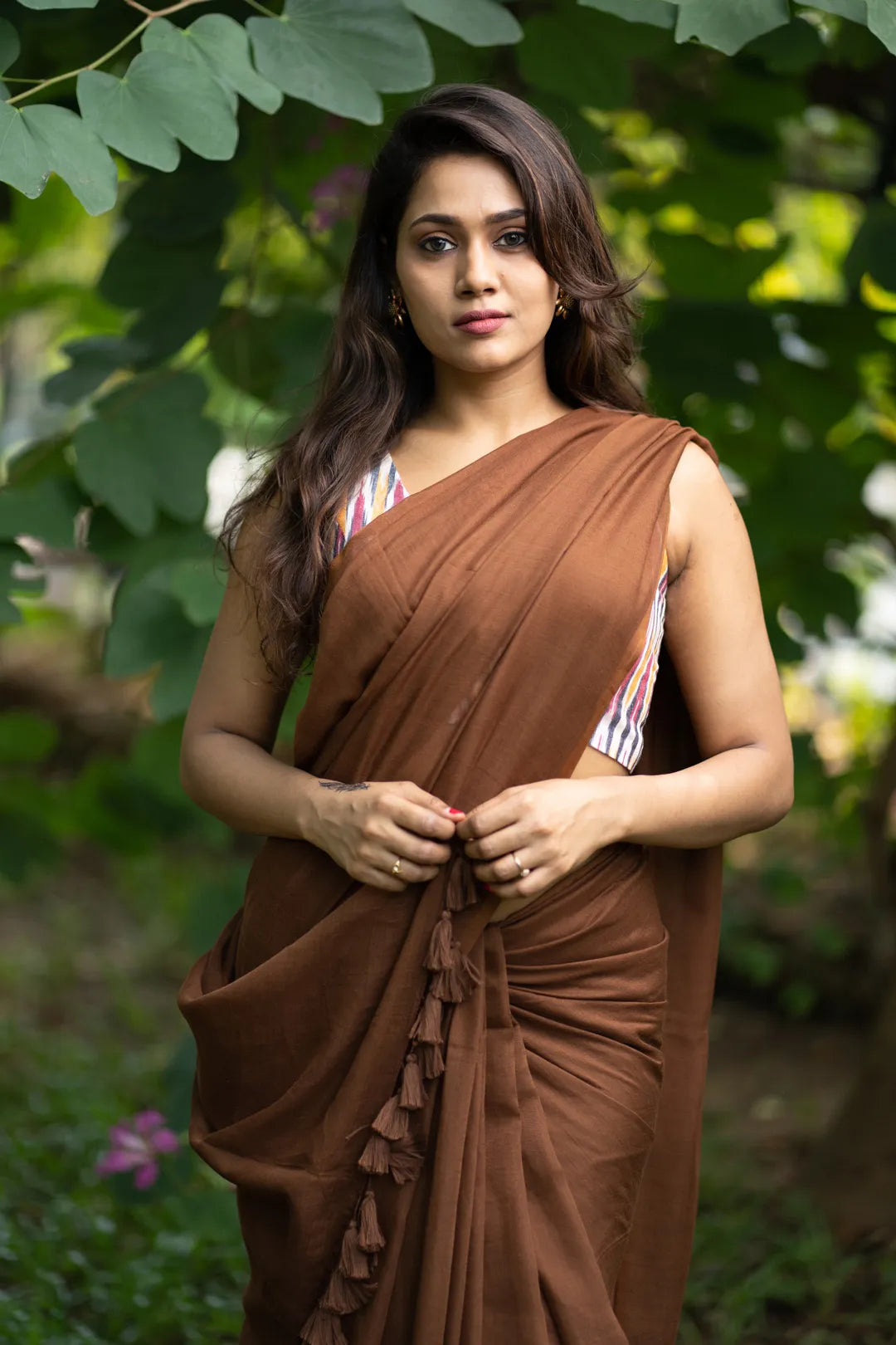 Sweet Burnout Brown Saree