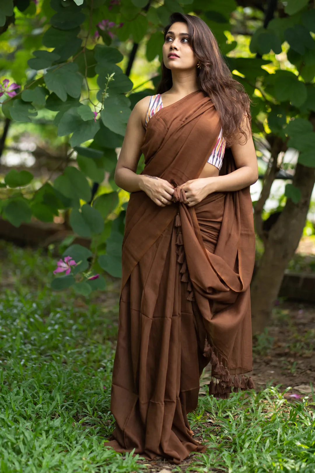 Sweet Burnout Brown Saree