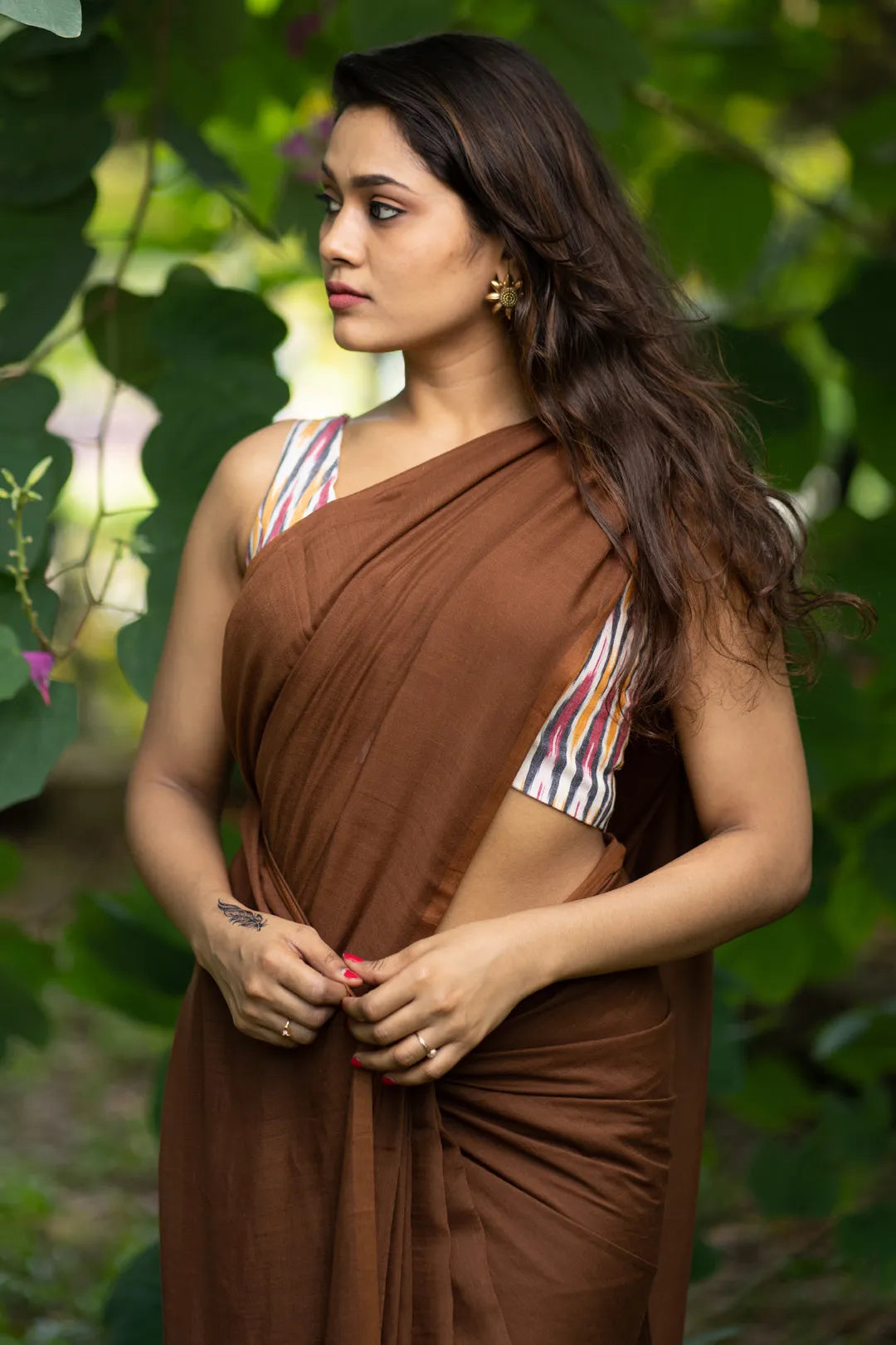 Sweet Burnout Brown Saree