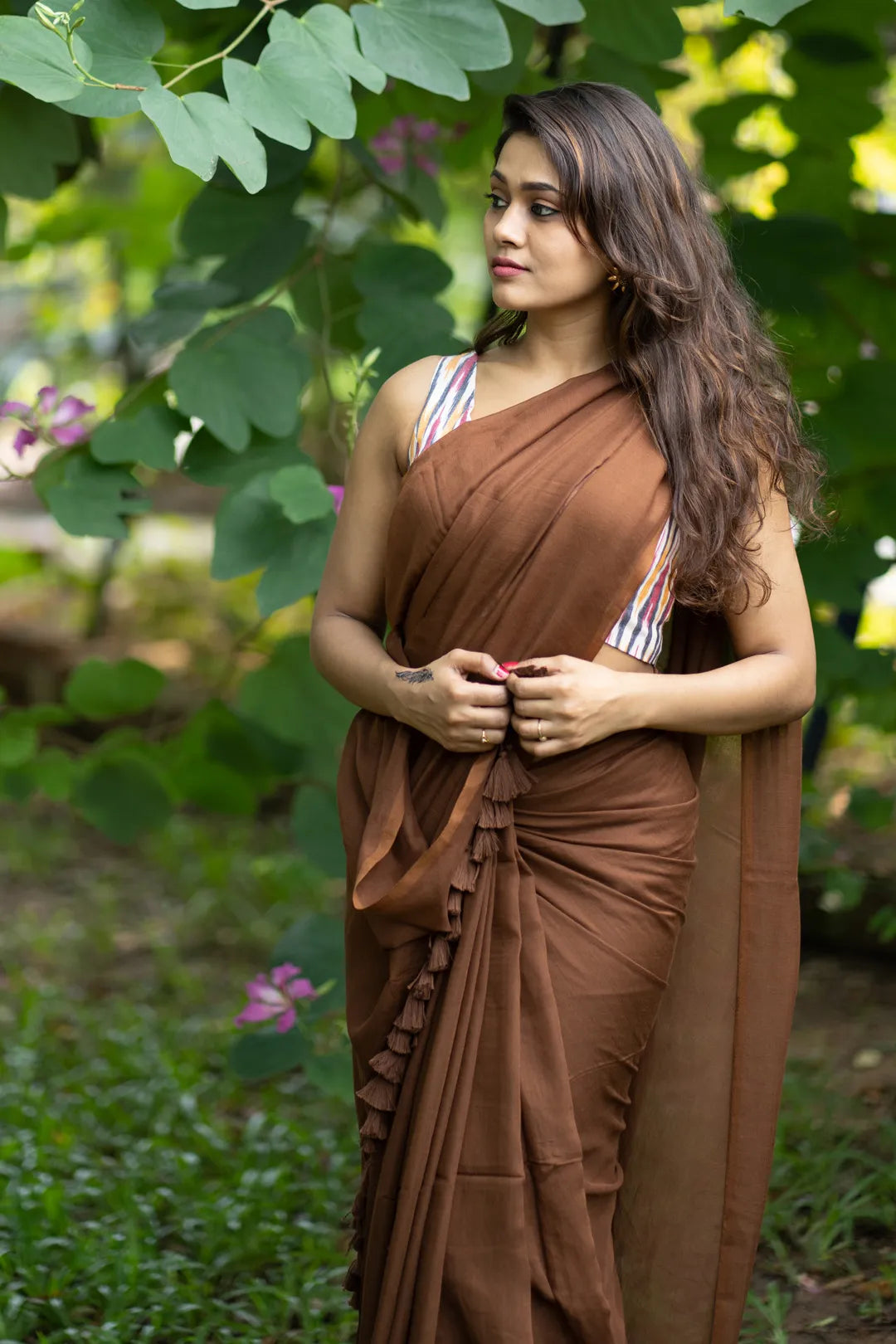 Sweet Burnout Brown Saree