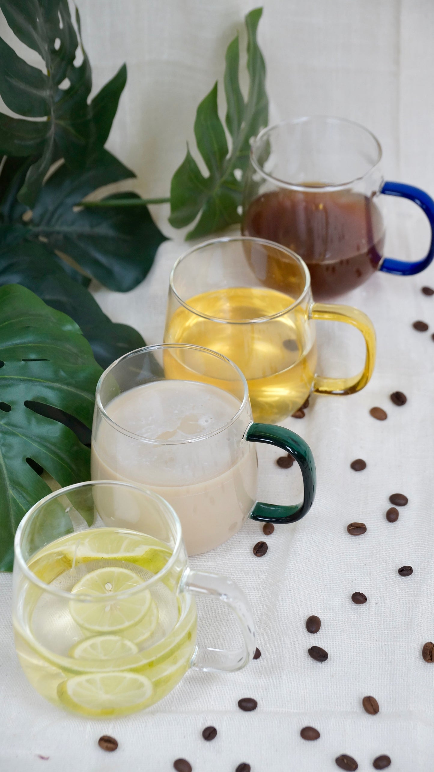 Glass Mugs With Coloured Handles (Set of 4)