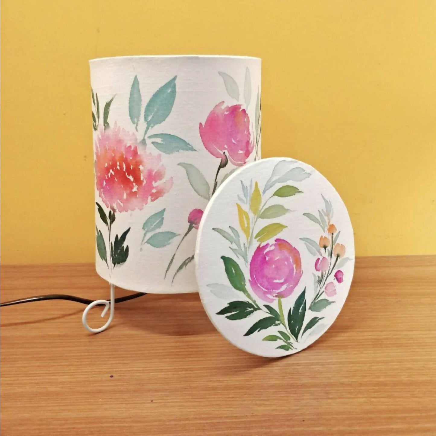 Cylinder Table Lamp - Floral 2 Lamp shade with Lid