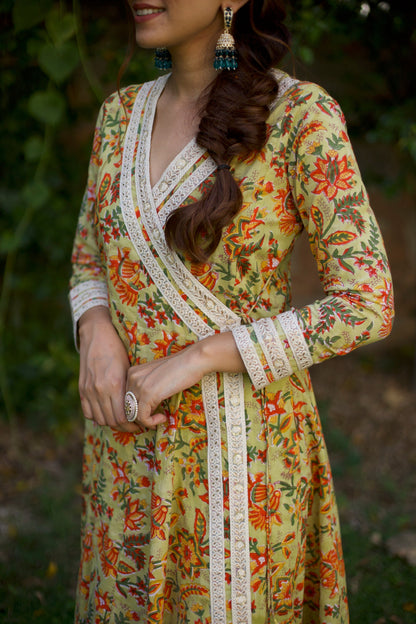 Gul Yellow Green Angrakha Kurta