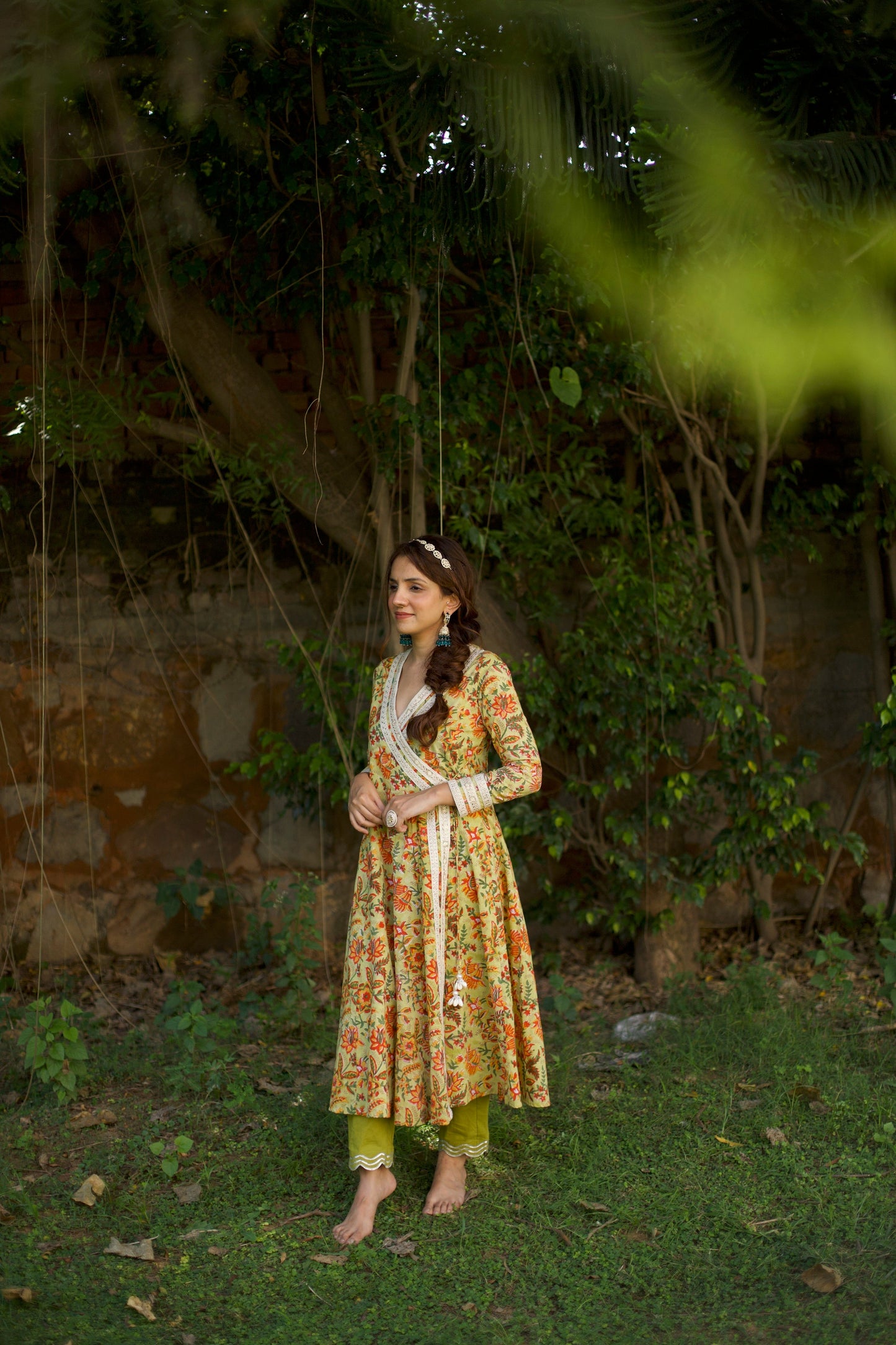 Gul Yellow Green Angrakha Kurta