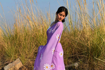 Sora- Lavender Handpainted Chiffon Saree