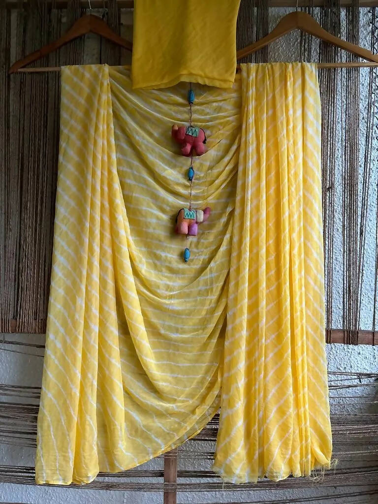 Lemon Yellow Handcrafted Chiffon Saree