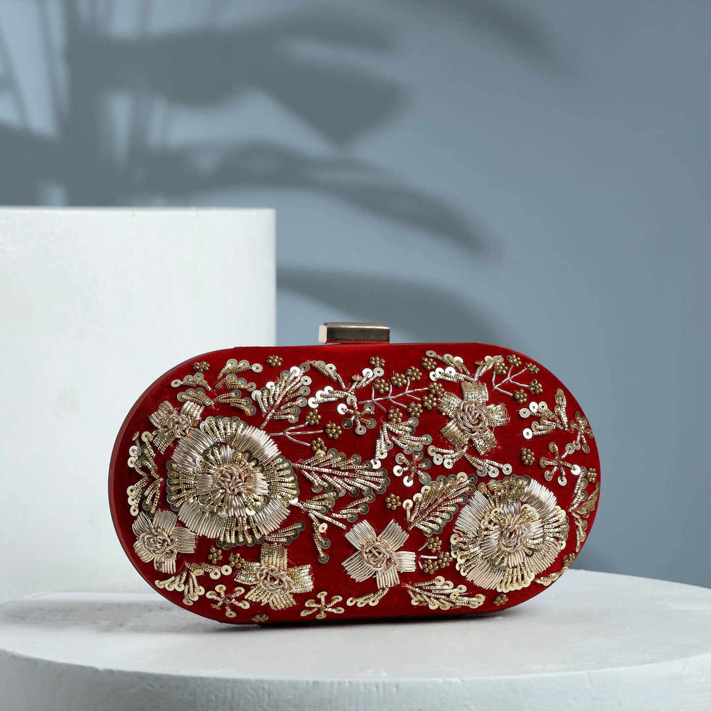 Mehroon Zardosi Clutch: Regal Elegance