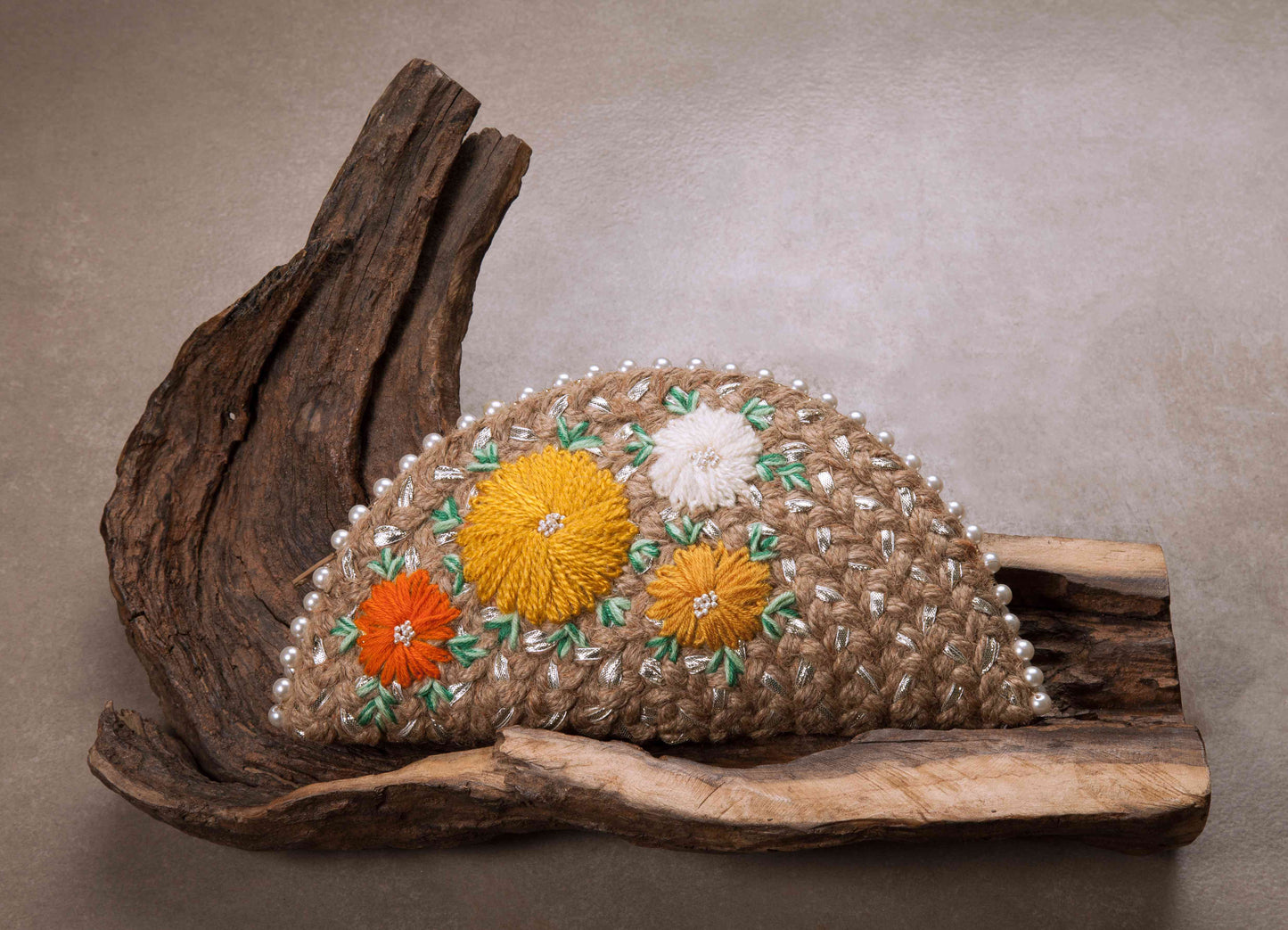 Yellow Dahlia Silver Half Moon Clutch