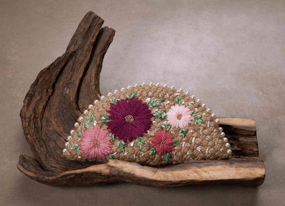 Wine Silver half moon clutch