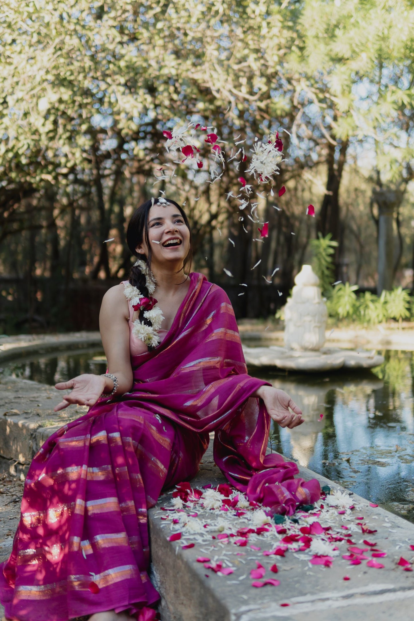 Gold & Silver Lurex Stripes Saree With Tassels