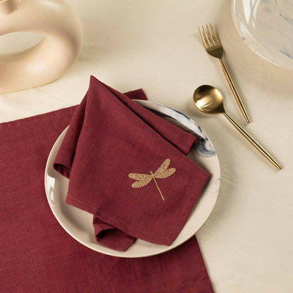 Burgundy Dragonfly Cotton Slub Napkins