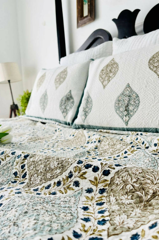 Gulnar Handblock Printed Jacquard Bedcover - Queen Size