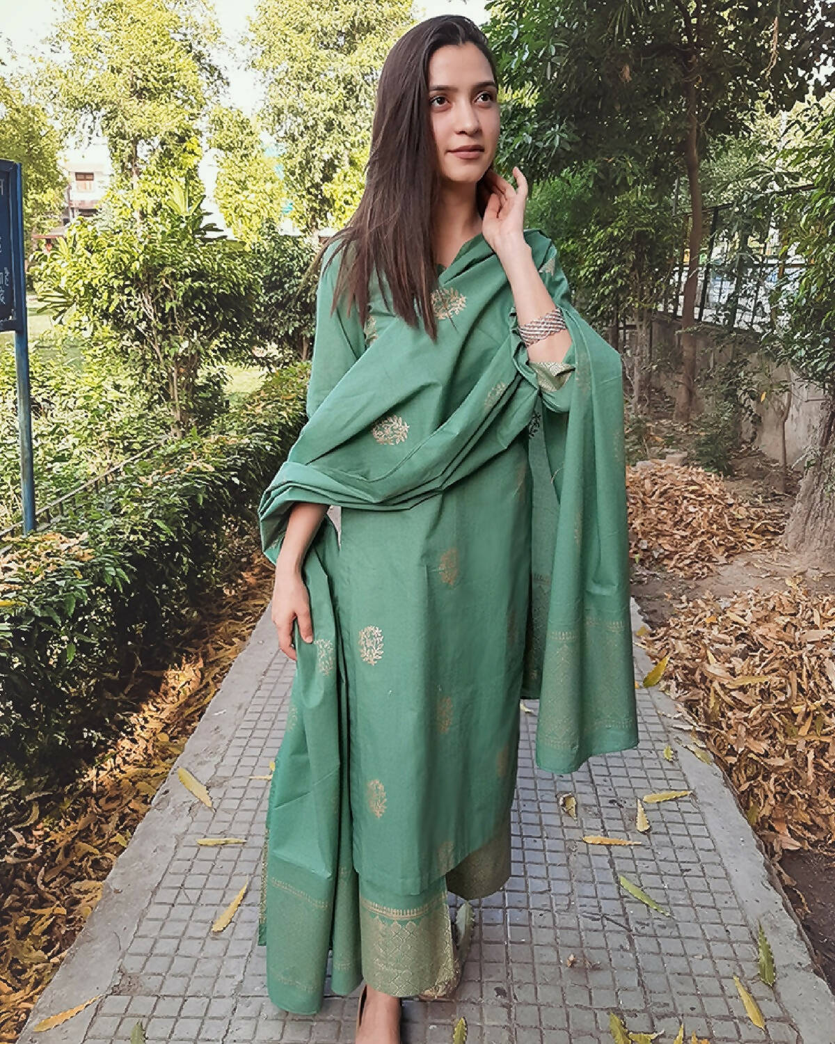 Green Handblock Printed Cotton Set