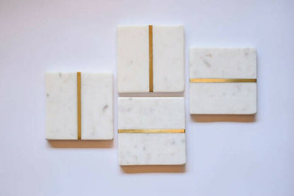 Coasters Marble Square White With Brass Detailing