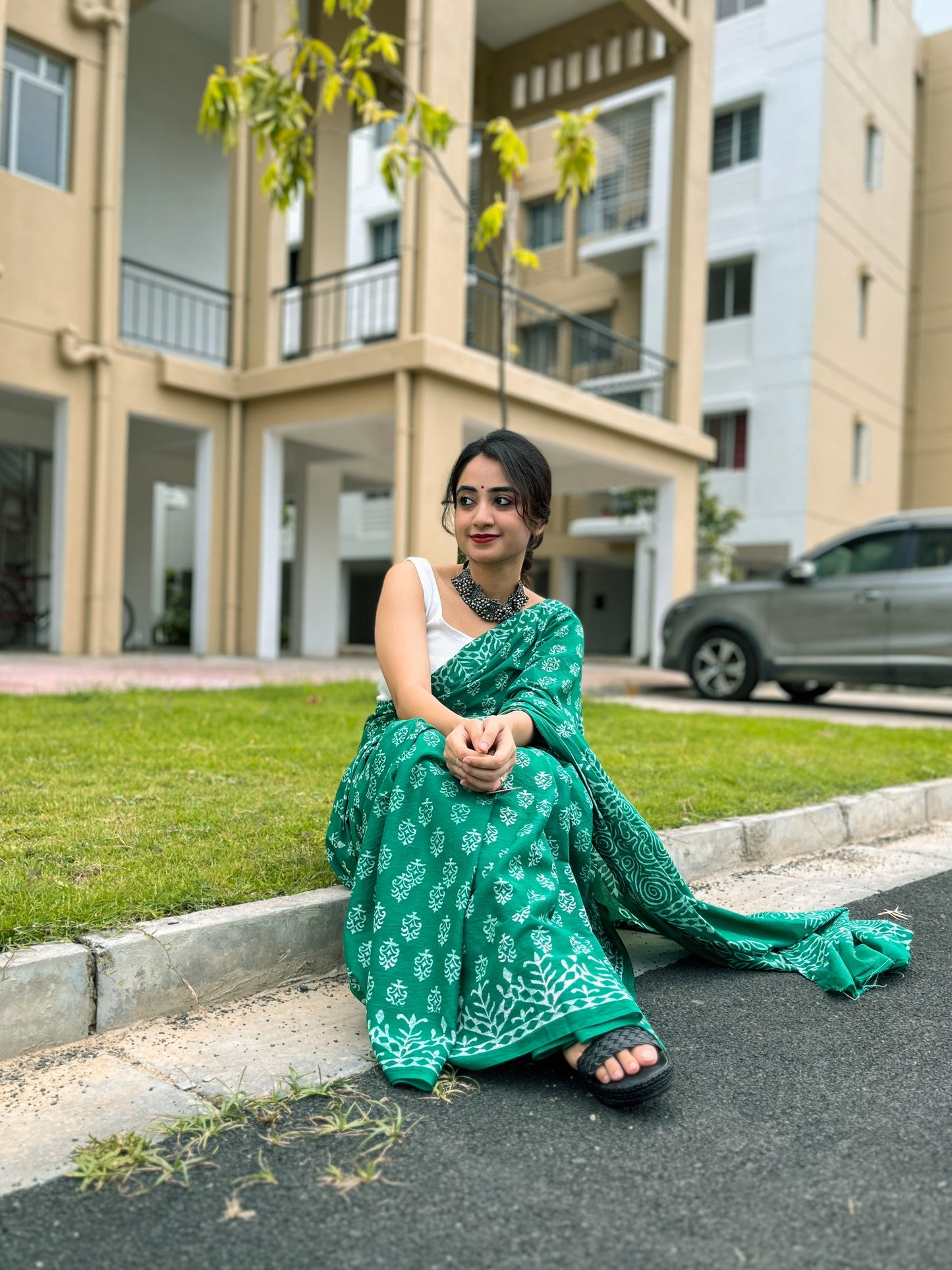 Hari Bhari Handblocked Saree