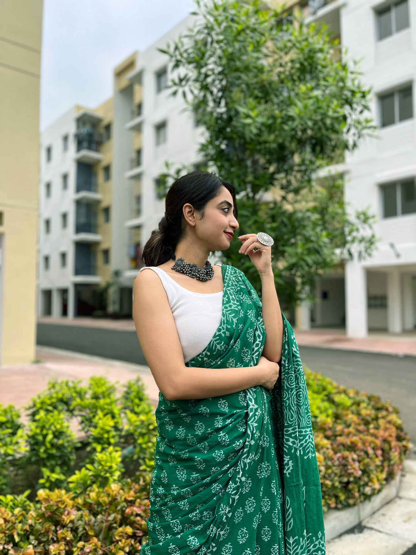 Hari Bhari Handblocked Saree