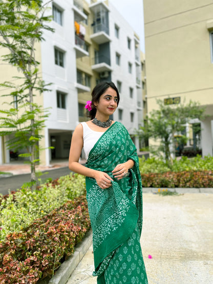 Hari Bhari Handblocked Saree