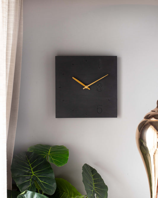 Minimalist Black Concrete Clock - Square