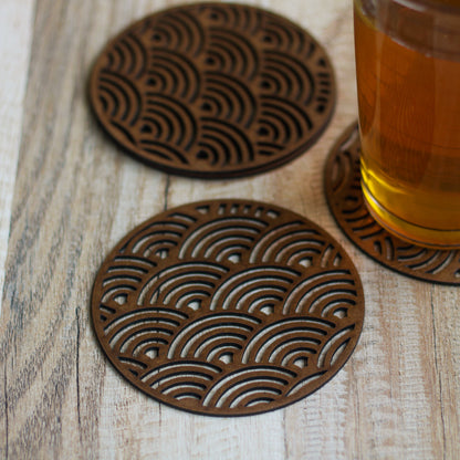 Japanese Wave Wooden Coaster (Set of 6)