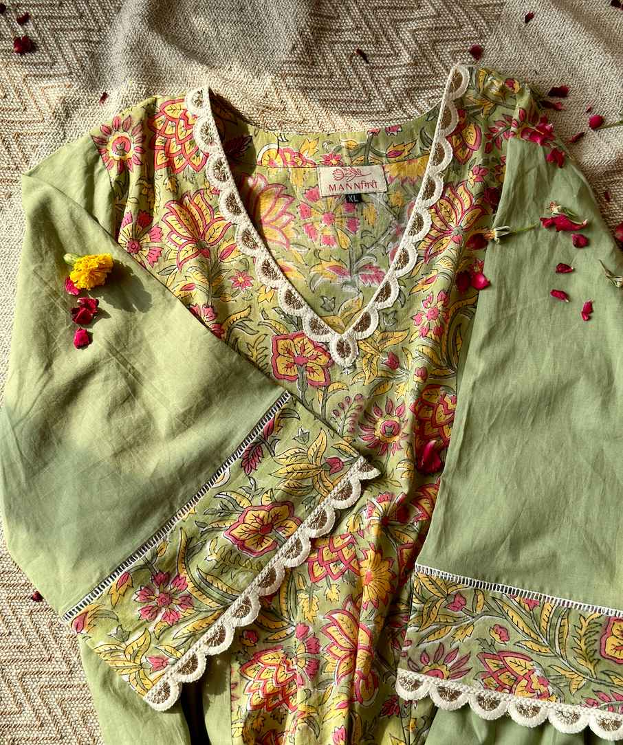 Floral Printed Anarkali - Green