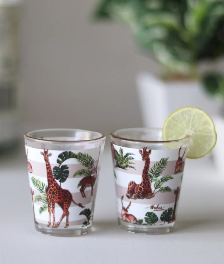 Gold Rim Giraffe Print Shot Glasses (Set of 4)