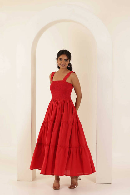 Red Maria Maxi Tiered Dress