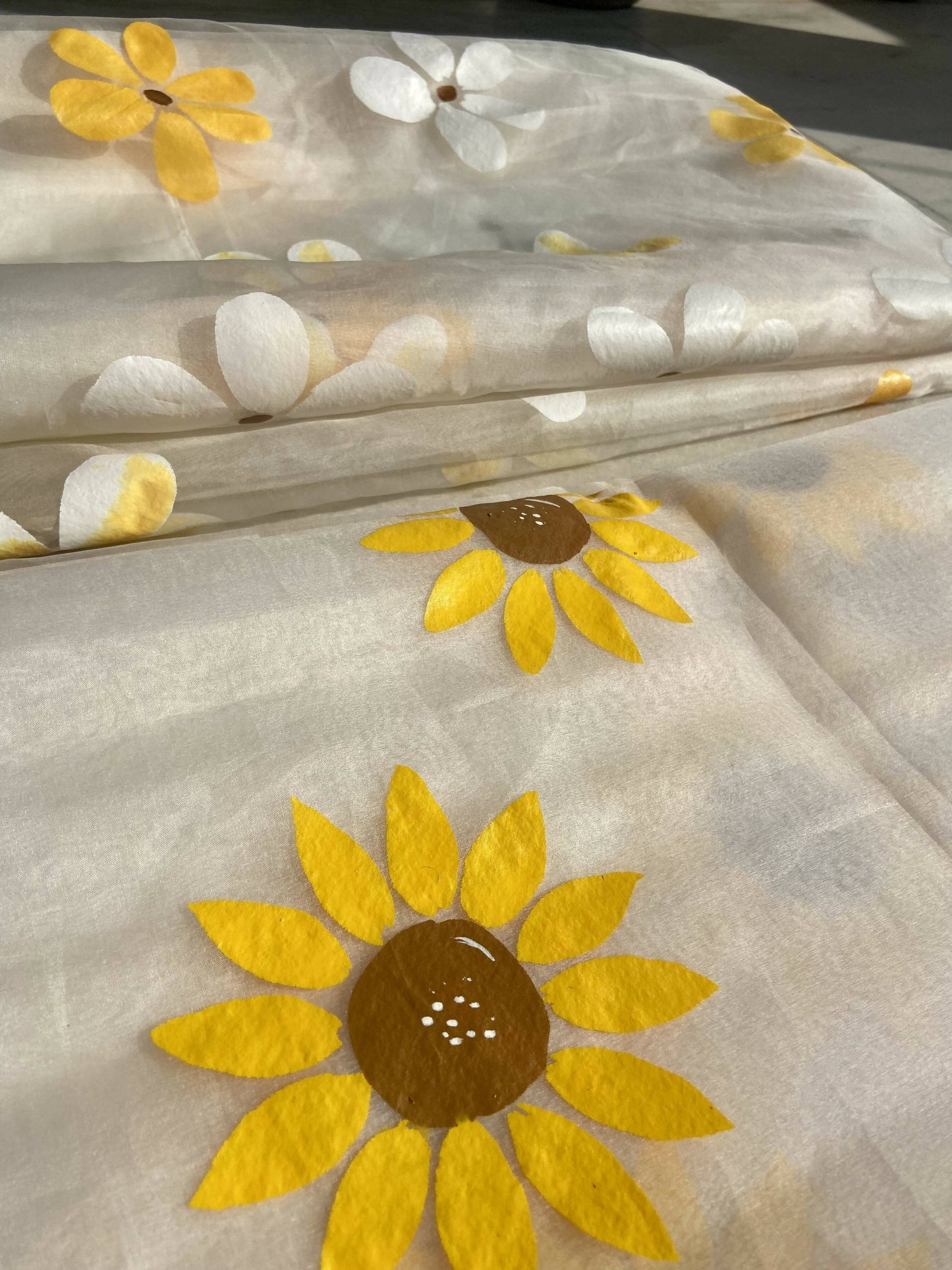 Sunflower Organza Handpainted Saree