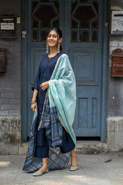 Navy Blue Shibori Dupatta Set