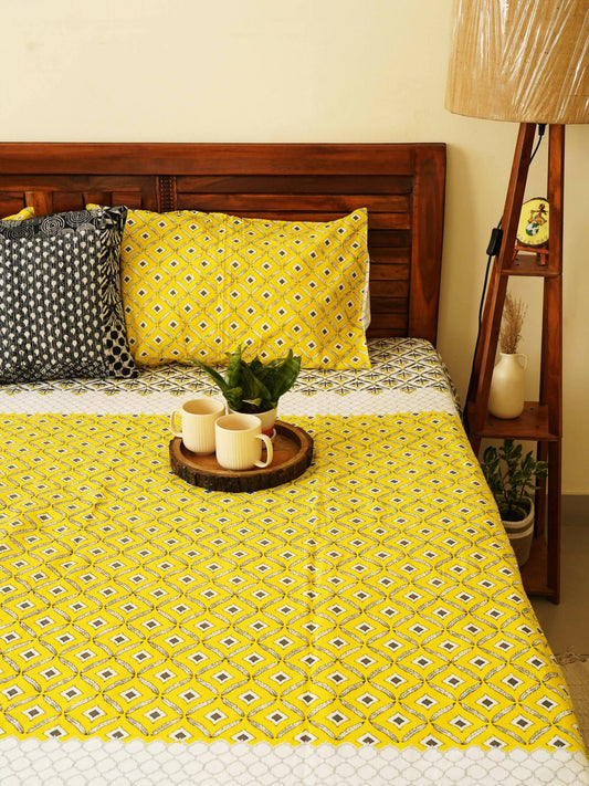 Bageecha Yellow Extra Large Double Bed Bedsheet