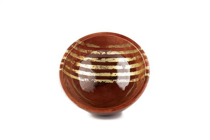 Serving Bowl Wooden Gold Stripes