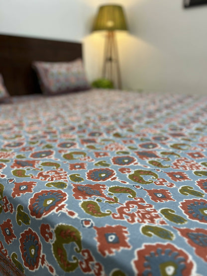 Multicolored Handprinted King Sized Bedsheet