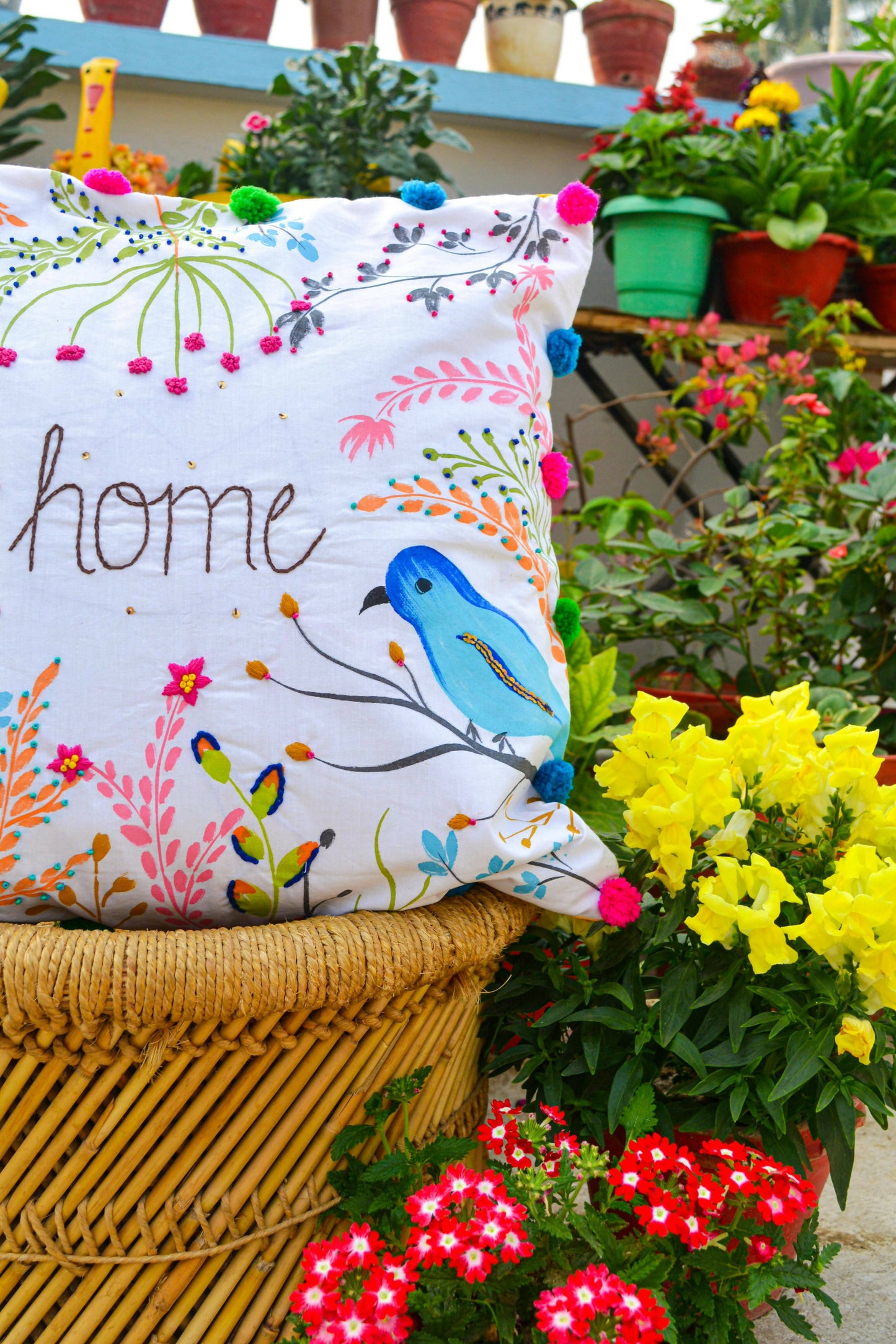 Hand Painted Garden Cushion Cover