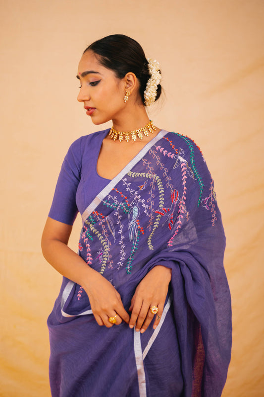 Jaya Purple Linen Saree