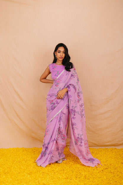 Chandra Purple Linen Saree