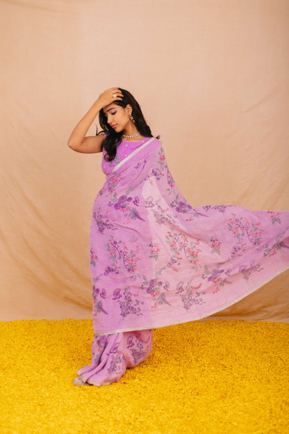 Chandra Purple Linen Saree