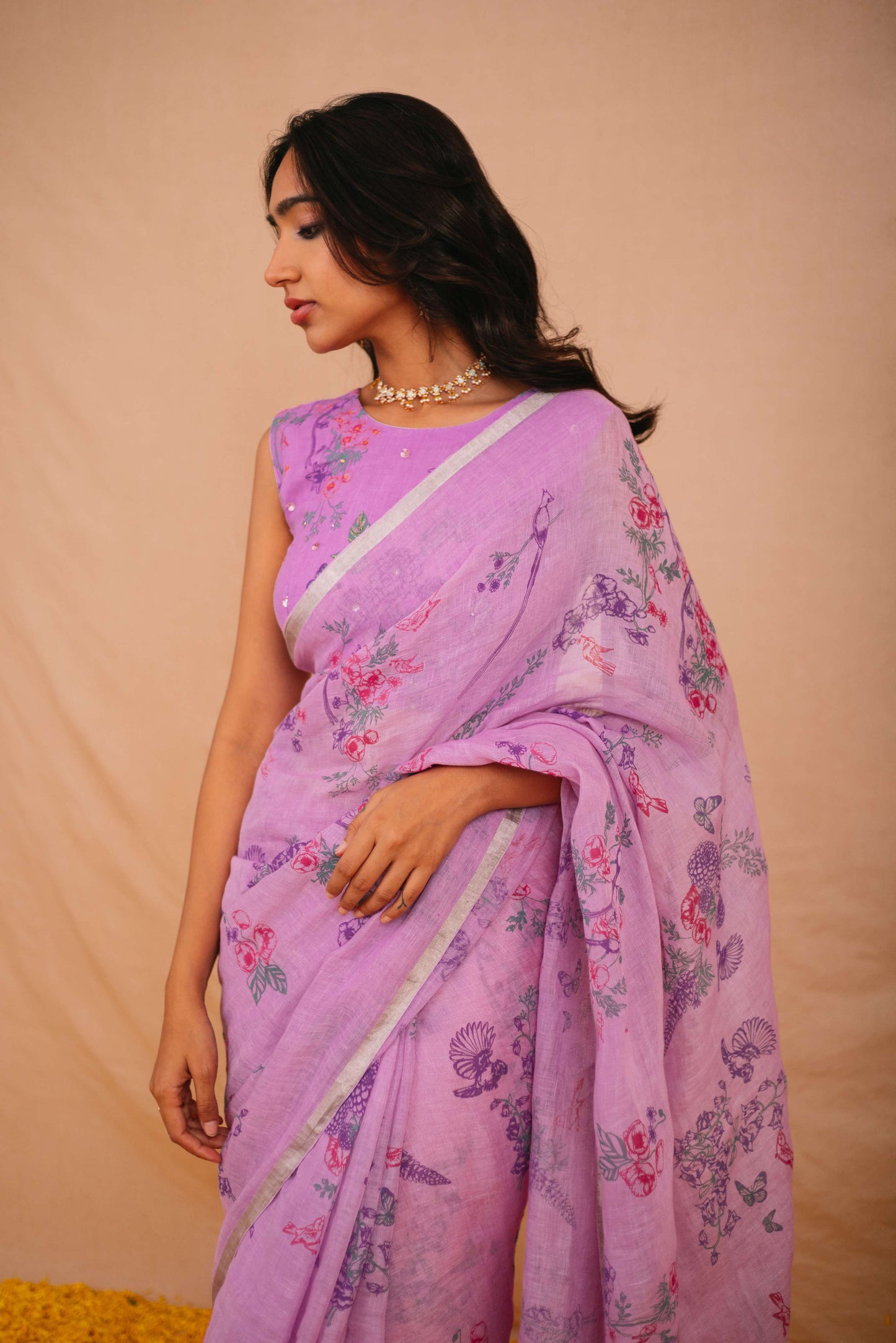 Chandra Purple Linen Saree