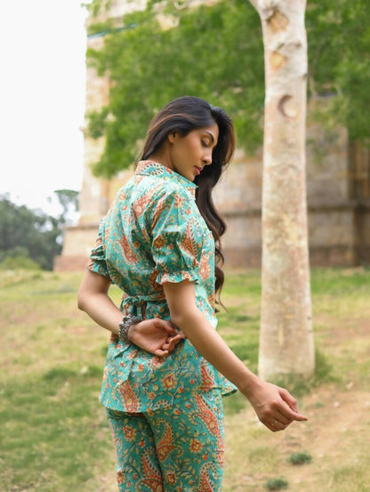 Turquoise & Orange Paisley Shirt Co-ord Set