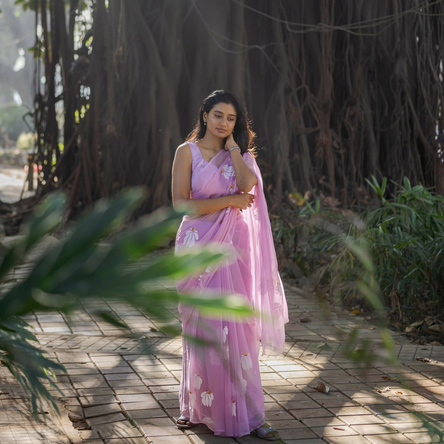 Lilac Half-Daisies Chiffon Saree