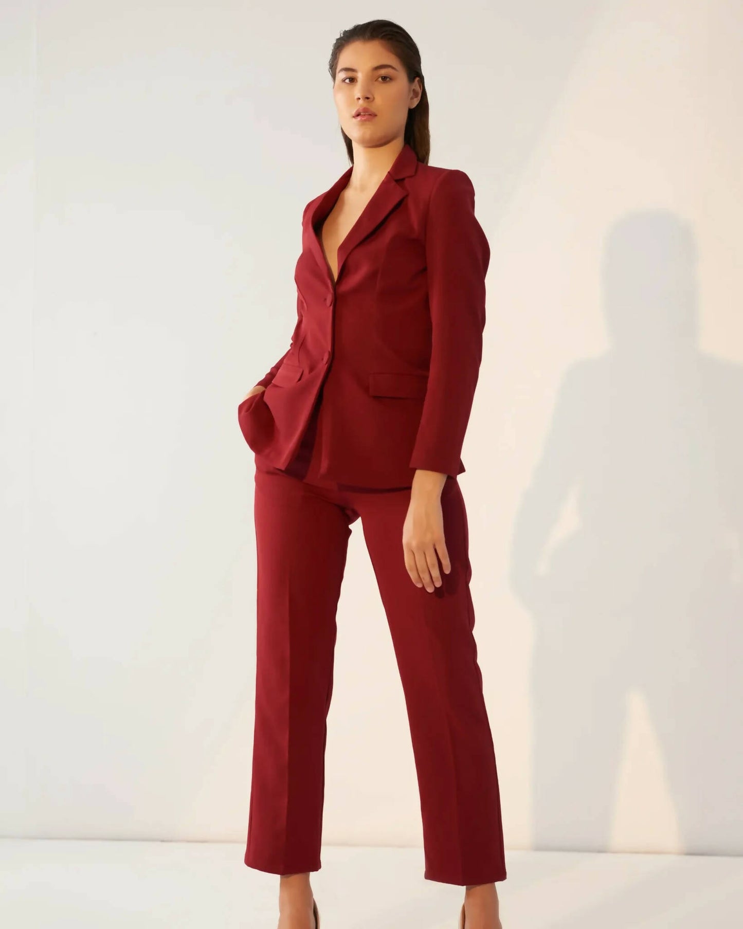 Iconic - Maroon Blazer With Straight Pants (Set)