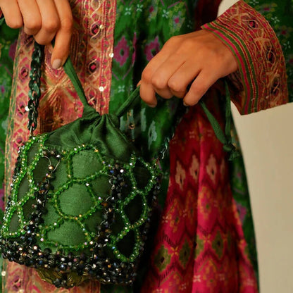Emerald Green Crystal Bucket Bag
