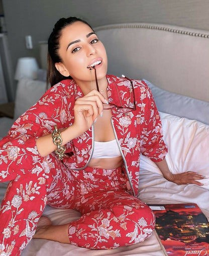 Red Floral Print Athleisure Set